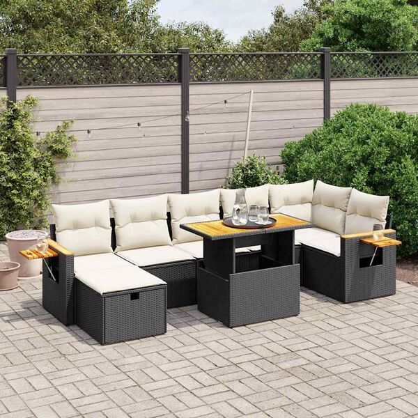 vidaXL 8 Piece Garden Sofa Set with Cushions Black Poly Rattan