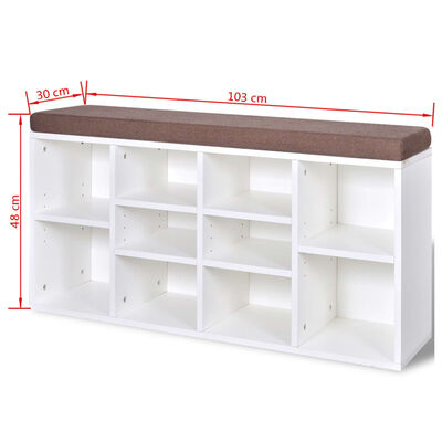 Shoe Storage Bench 10 Compartments White