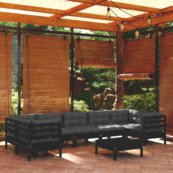 vidaXL 8 Piece Garden Lounge Set with Cushions Black Pinewood