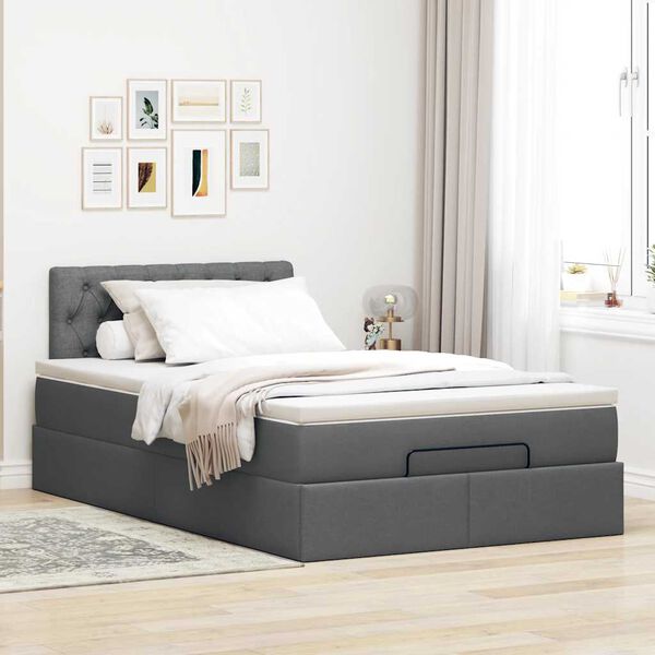 vidaXL Ottoman Bed with Mattress Dark Grey King Single Fabric