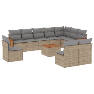 vidaXL 11 Piece Garden Sofa Set with Cushions Beige Poly Rattan