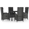 vidaXL 5 Piece Garden Dining Set with Cushions Black Poly Rattan