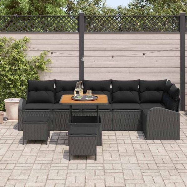 vidaXL Garden Sofa Set with Cushion with Storage 9 pcs Black