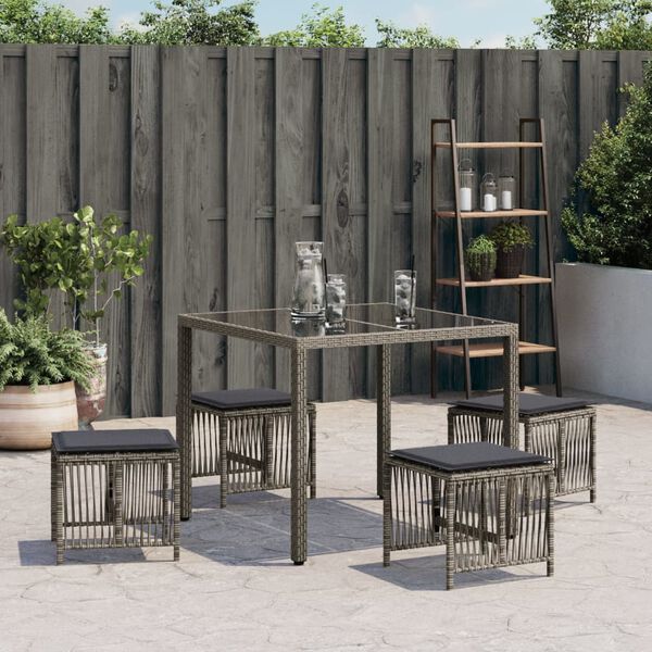 vidaXL Garden Stools with Cushions 4 pcs Grey 41x41x36 cm Poly Rattan