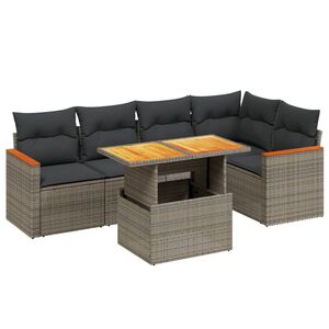 vidaXL 6 Piece Garden Sofa Set with Cushions Grey Poly Rattan
