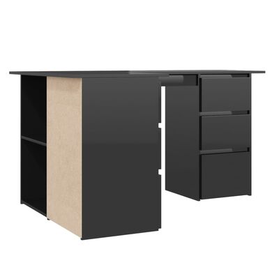 vidaXL Corner Desk High Gloss Black 145x100x76 cm Chipboard