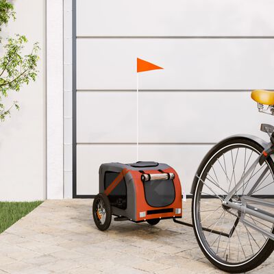 vidaXL Pet Bike Trailer Orange and Grey Oxford Fabric and Iron