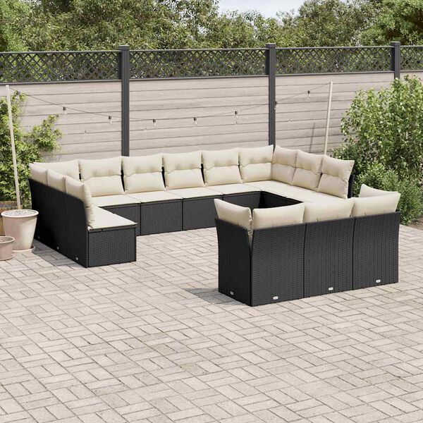 vidaXL 13 Piece Garden Sofa Set with Cushions Black Poly Rattan