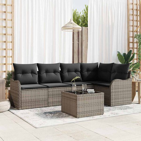 vidaXL Garden Sofa Set with Cushion 6 pcs Grey Poly rattan