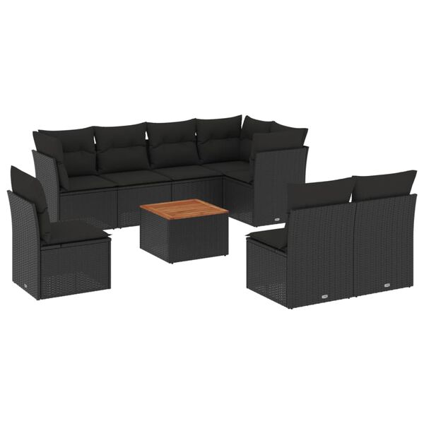 vidaXL 9 Piece Garden Sofa Set with Cushions Black Poly Rattan