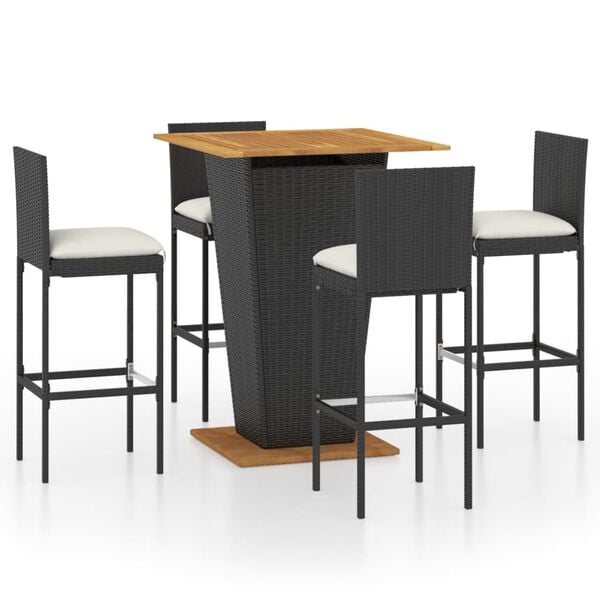 vidaXL 5 Piece Garden Bar Set with Cushions Poly Rattan Black