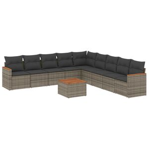 vidaXL 10 Piece Garden Sofa Set with Cushions Grey Poly Rattan