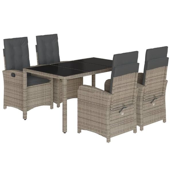vidaXL 5 Piece Garden Dining Set with Cushions Grey Poly Rattan