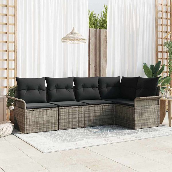 vidaXL Garden Sofa Set with Storage 5 pcs Grey Poly Rattan