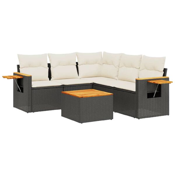 vidaXL 6 Piece Garden Sofa Set with Cushions Black Poly Rattan