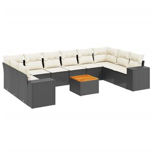 vidaXL 11 Piece Garden Sofa Set with Cushions Black Poly Rattan