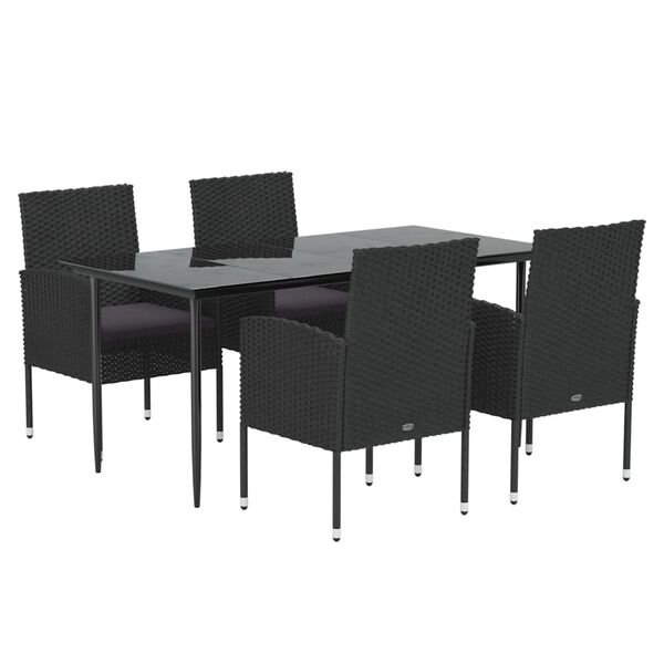vidaXL 5 Piece Garden Dining Set with Cushions Black Poly Rattan