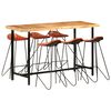 vidaXL 7 Piece Bar Set Solid Wood and Real Leather