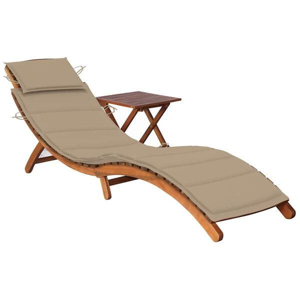 vidaXL Garden Sun Lounger with Table and Cushion Solid Wood Acacia