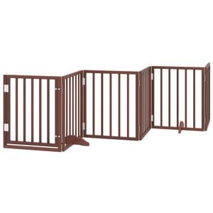vidaXL Dog Gate with Door Foldable 6 Panels Brown 300 cm Poplar Wood