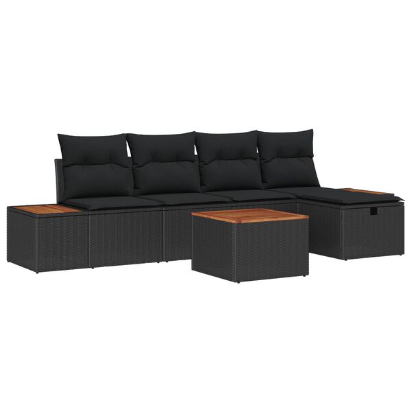 vidaXL Garden Sofa Set with Pillow 6 pcs Black Poly rattan