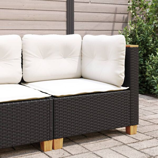 vidaXL Garden Sofa Corner with Cushions Black Poly Rattan
