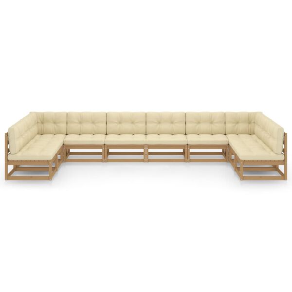 vidaXL 10 Piece Garden Lounge Set&Cushions Honey Brown Solid Pinewood