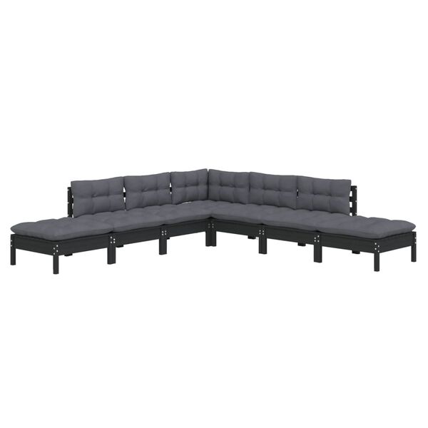 vidaXL 7 Piece Garden Lounge Set with Cushions Black Pinewood