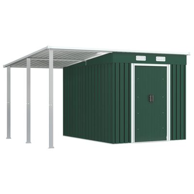 vidaXL Garden Shed with Extended Roof Green 346x236x181 cm Steel