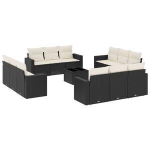 vidaXL 13 Piece Garden Sofa Set with Cushions Black Poly Rattan