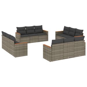 vidaXL 12 Piece Garden Sofa Set with Cushions Grey Poly Rattan