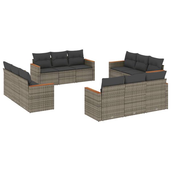 vidaXL 12 Piece Garden Sofa Set with Cushions Grey Poly Rattan