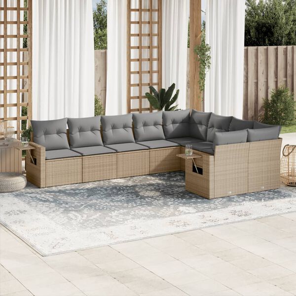 vidaXL 9 Piece Garden Sofa Set with Cushions Beige Poly Rattan