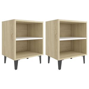 vidaXL Bed Cabinets Metal Legs 2 pcs Sonoma Oak and White 40x30x50 cm