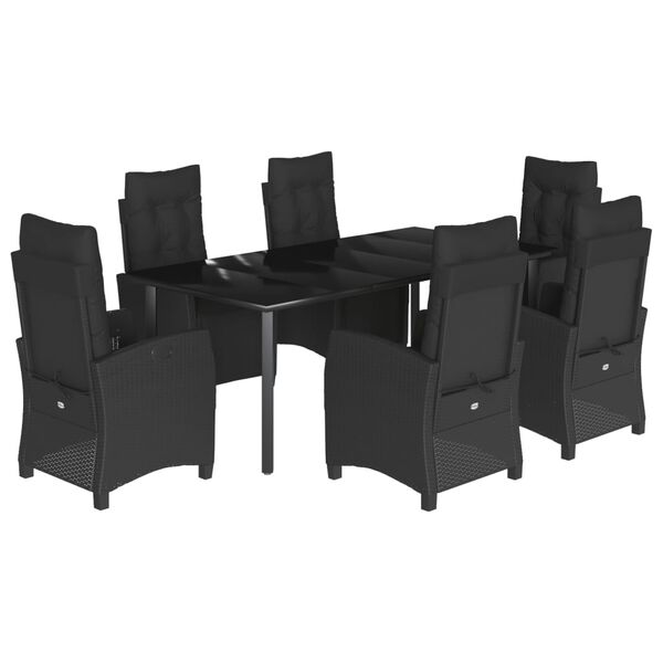 vidaXL 7 Piece Garden Dining Set with Cushions Black Poly Rattan