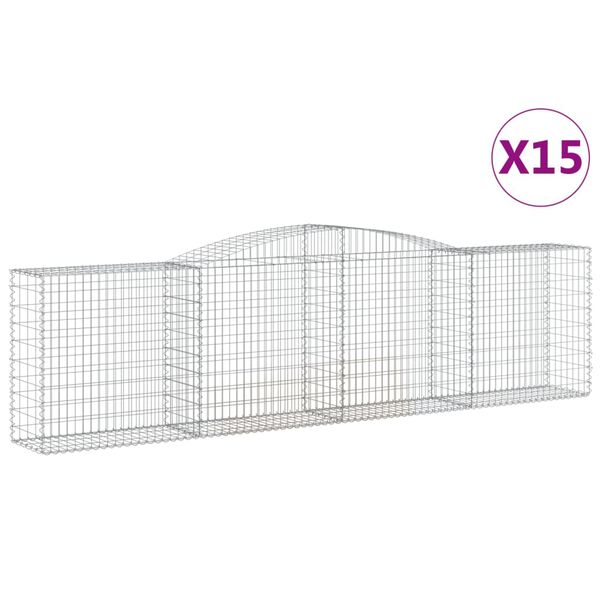 vidaXL Arched Gabion Baskets 15 pcs 400x50x100/120 cm Galvanised Iron
