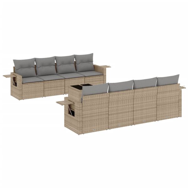 vidaXL 9 Piece Garden Sofa Set with Cushions Beige Poly Rattan