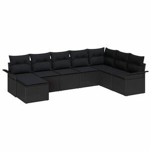 vidaXL Garden Sofa Set with Cushion 8 pcs Black Poly Rattan