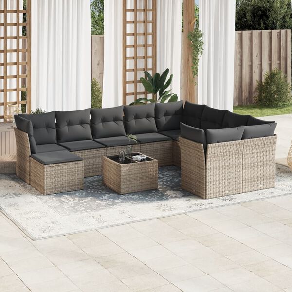 vidaXL 11 Piece Garden Sofa Set with Cushions Grey Poly Rattan