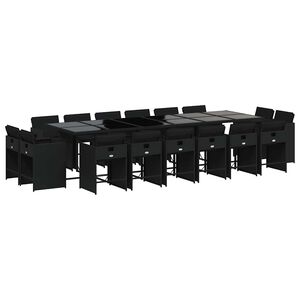 vidaXL 17 Piece Garden Dining Set with Cushions Black Poly Rattan