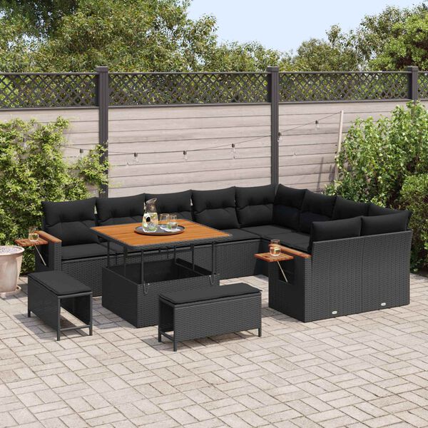 vidaXL Garden Sofa Set with Cushion 12 pcs Black