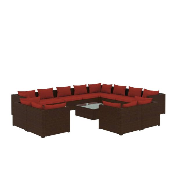 vidaXL 13 Piece Garden Lounge Set with Cushions Brown Poly Rattan