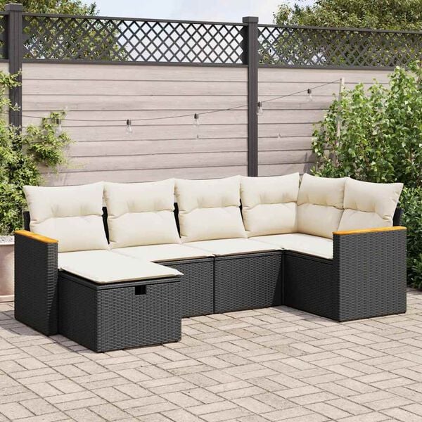 vidaXL 6 Piece Garden Sofa Set with Cushions Black Poly Rattan