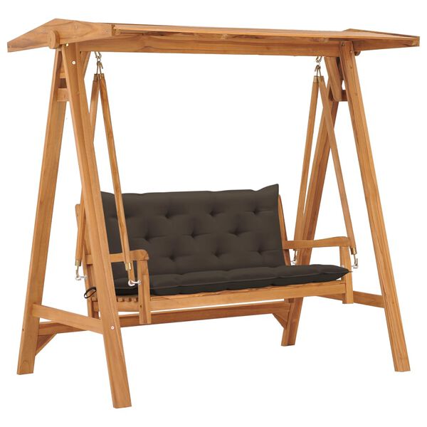 vidaXL Swing Bench with Taupe Cushion 170 cm Solid Teak Wood