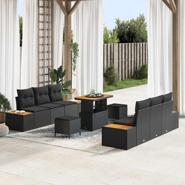 vidaXL Garden Sofa Set 9 pcs Black Poly Rattan