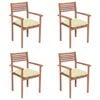 vidaXL Garden Chairs 4 pcs with Cream White Cushions Solid Teak Wood