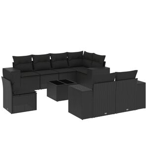 vidaXL 9 Piece Garden Sofa Set with Cushions Black Poly Rattan