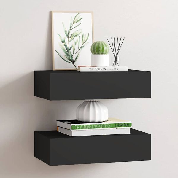 vidaXL Wall-mounted Drawer Shelves 2 pcs Black 40x23.5x10cm MDF