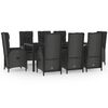 vidaXL 9 Piece Garden Dining Set with Cushions Black and Grey Poly Rattan
