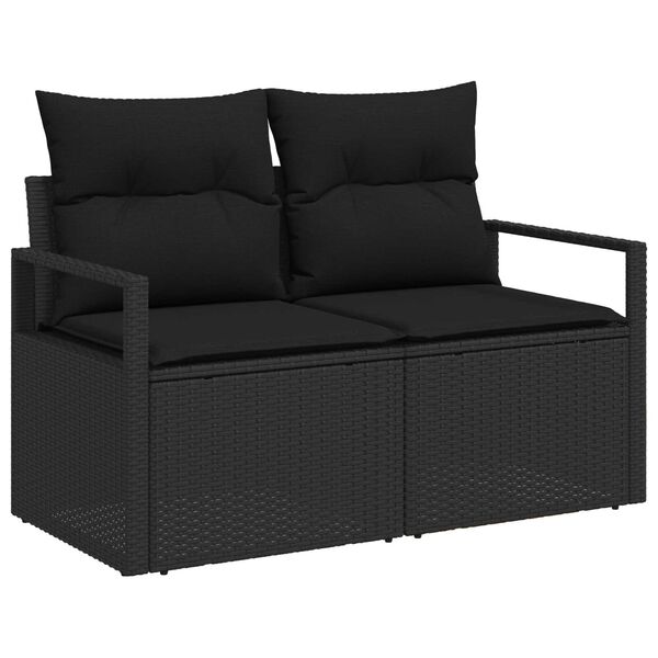 vidaXL Garden Sofa Set with Storage 9 pcs Black Poly rattan